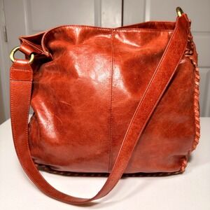 Hobo The Original Leather Shoulder Bag Whipstitch Rust Orange Boho Large